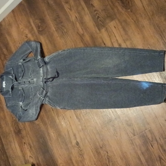 525 America Pants - 525 Distressed Grey SweatShirt Material Collared Jumpsuit A43